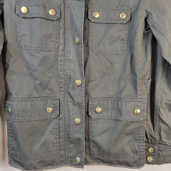 J Crew Downtown Field Jacket Women's XS Army Green Gold Zip Snap Chore Safari - Picture 10 of 13